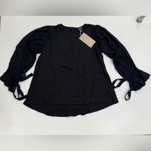 Chic Black Women's Blouse with Tie Sleeves